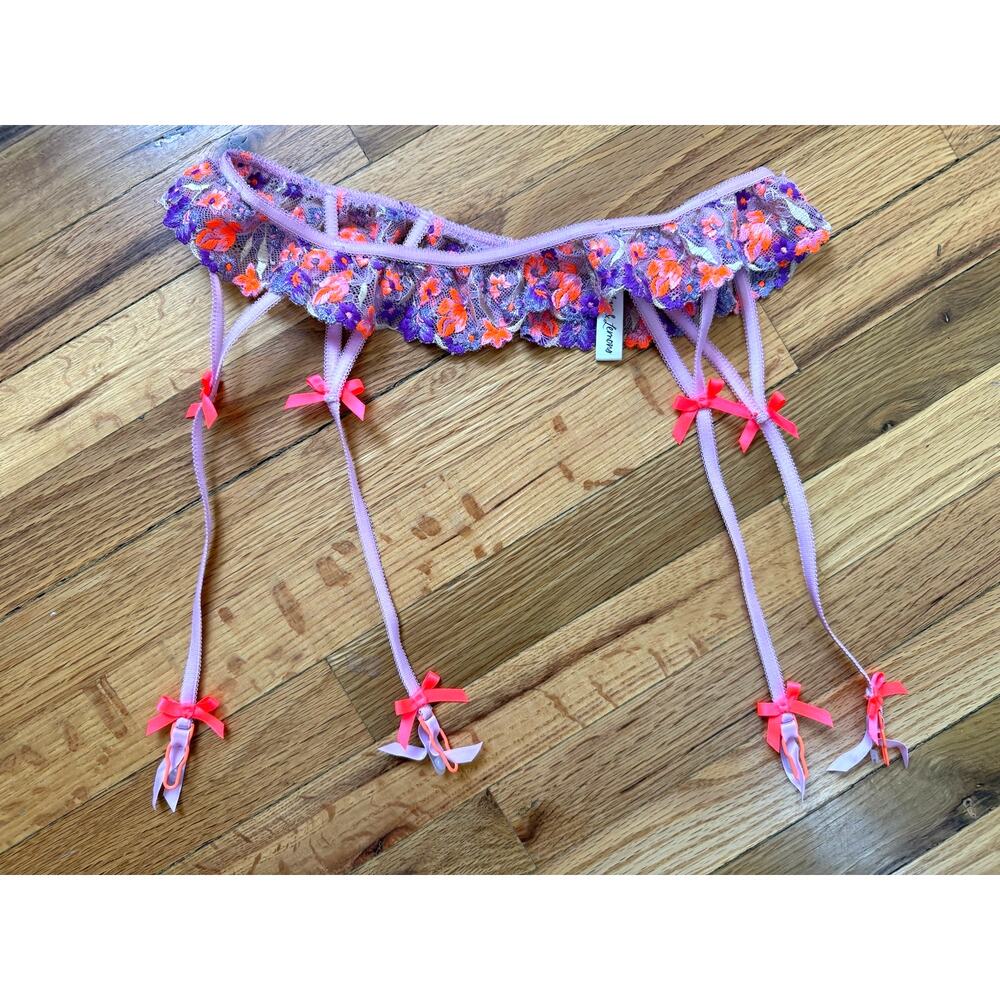 For Love & Lemons Bloom Lace Garter Belt in Neon Pink and Purple Size XS XSmall